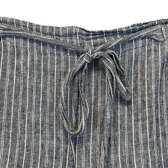 BEACH LUNCH LOUNGE Paperbag Pants Women's Large Blue White Striped Linen Blend - Picture 3 of 13